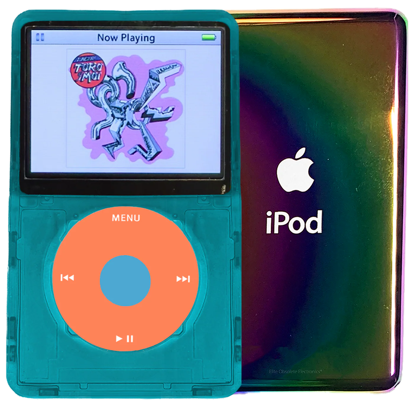 New Apple iPod Video Classic 5th 5.5 Enhanced Atomic Ocean Blue / Orange / Light Blue (Rainbow)