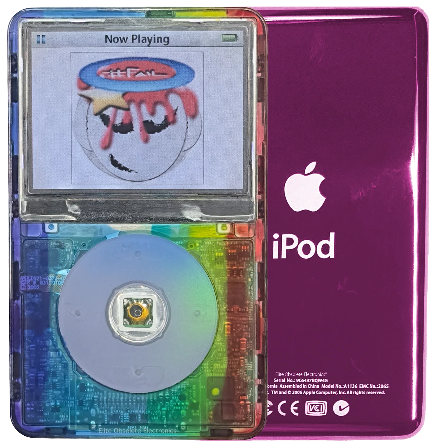 New Apple iPod Video Classic 5th & 5.5 Enhanced Atomic Rainbow / Polychrome / Transparent (Hyper Pink)