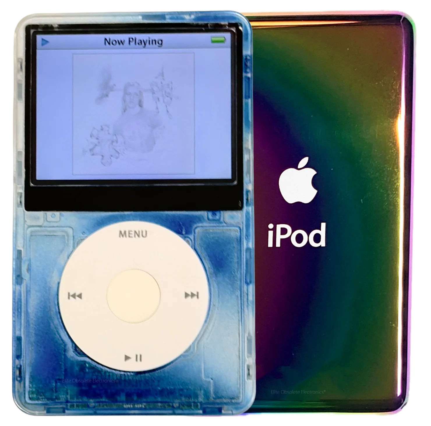 New Apple iPod Video Classic 5th 5.5 Enhanced Atomic Sky Blue Clouds / White / White (Rainbow)