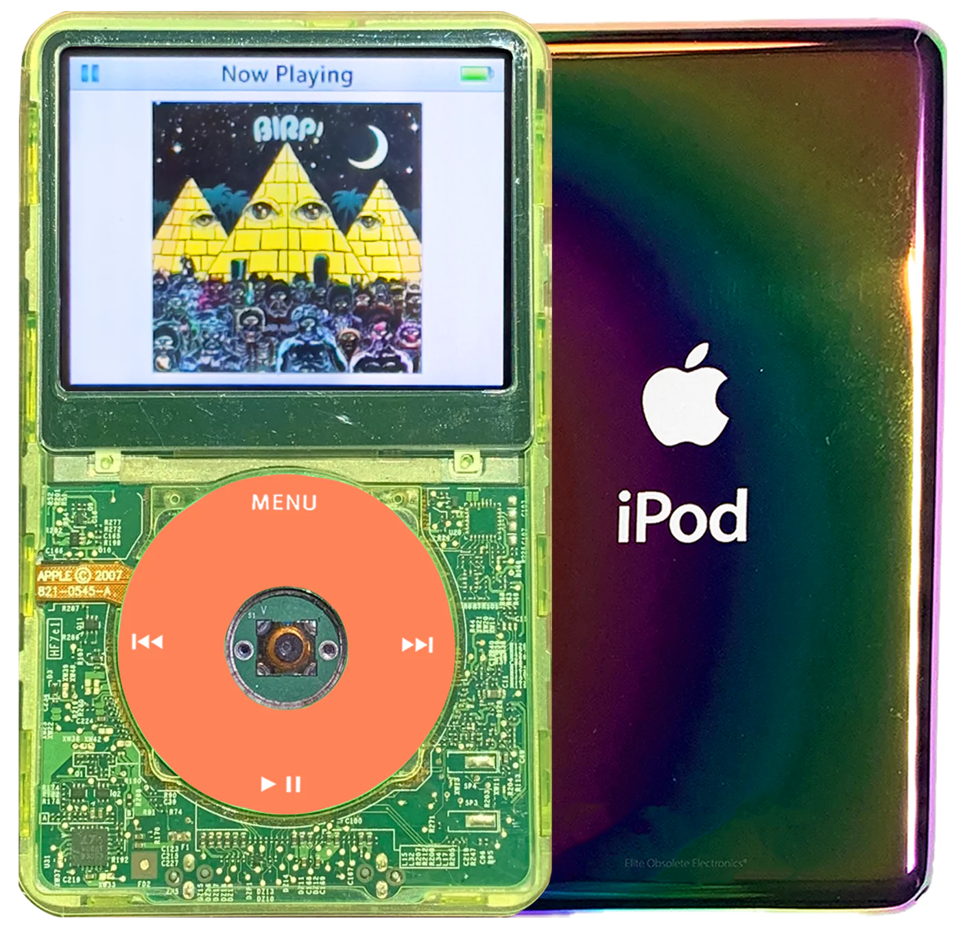 New Apple iPod Video Classic 5th & 5.5 Enhanced Green Crystal Plastic / Transparent / Orange (Rainbow)