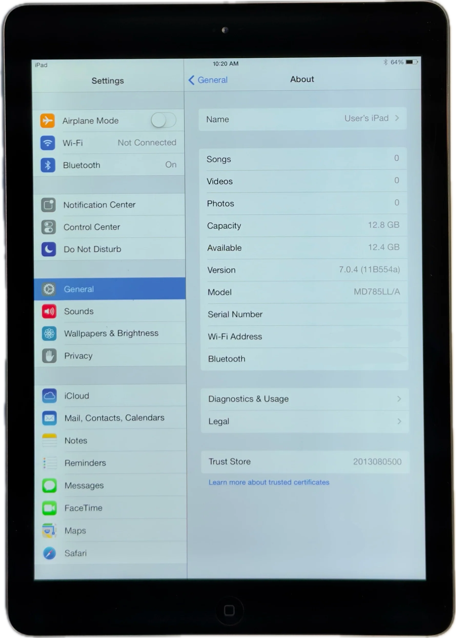 Rare iOS 7.0.4 Apple iPad Air 1st Generation Space Gray WiFi Only A1474 MD785LL/A Mint - Image 3